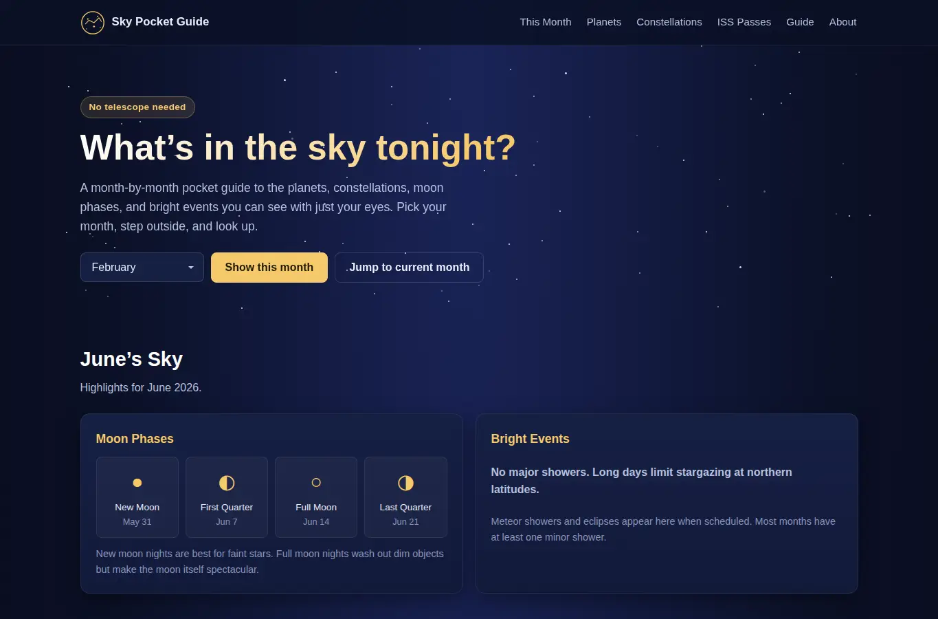 Screenshot of Sky Pocket Guide interface showing the project page in use